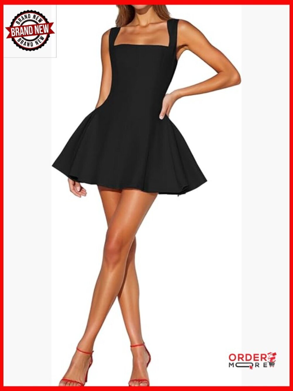 Square Neck Sleeveless Ruffle Hem Hidden Zipper A-Line Formal Mini Dress